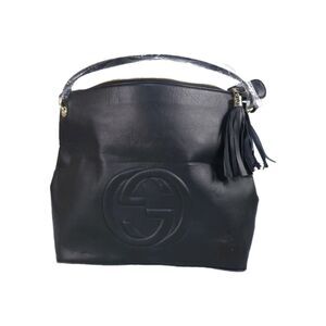 Gucci Soho Black Pebbled Leather GG Large Handle Shoulder Crossbody Hobo Bag